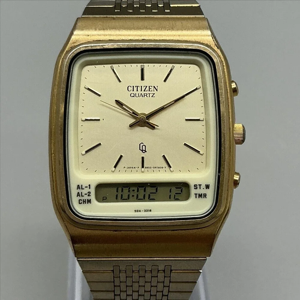 Vintage Citizen Mens Watch 30mm Gold Tone Ana Digi 8950-084896 New Battery 6.25